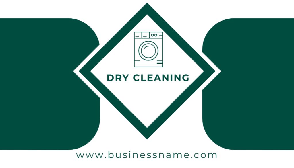 Dry Cleaning Company Emblem with Washing Machine on Green Business Card US Modelo de Design