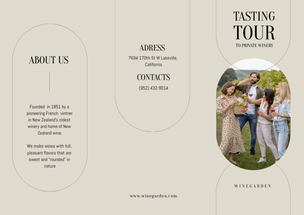 Wine Tasting with People in Garden Brochure Design Template