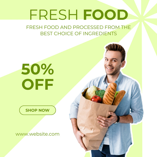 Designvorlage Fresh Food With Discount In Paper Bag für Instagram