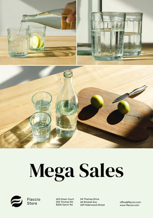 Kitchenware Sale with Jar and Glasses with Water Poster 28x40in Design Template