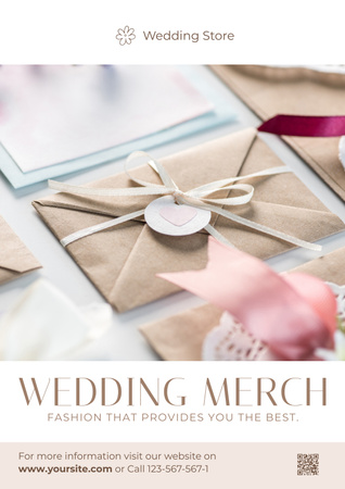 Designvorlage Hochzeits-Merch-Angebot mit dekorativem Umschlag für Poster