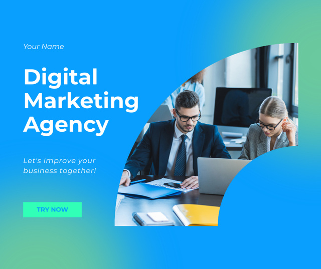 Digital Marketing Agency Service Offering on Gradient Facebook tervezősablon