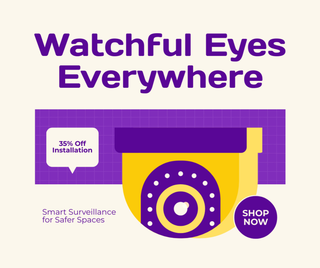Modèle de visuel Security Cameras Promo on Purple - Facebook