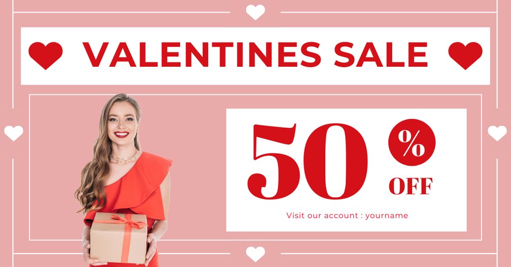 Valentine's Day Discount Offer with Attractive Blonde Woman Facebook ADデザインテンプレート
