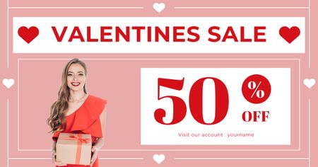 Valentine's Day Discount Offer with Attractive Blonde Woman Facebook AD Design Template