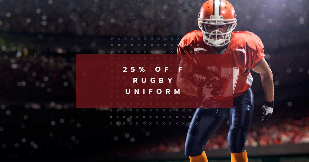 Ontwerpsjabloon van Facebook AD van Rugby Uniform Discount Offer with American Football Player