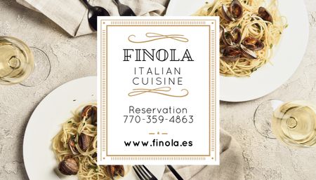 Oferta de restaurante italiano com prato de massa de frutos do mar Business Card US Modelo de Design