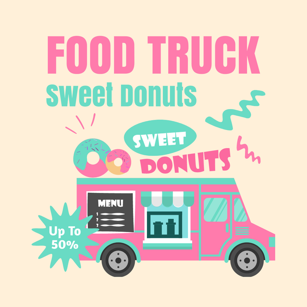 Food Truck with Sweet Donuts Instagram Design Template