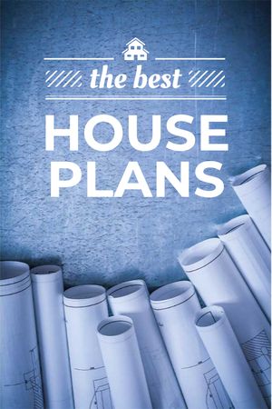 Plantilla de diseño de House Plans Blueprints on table in blue Tumblr 