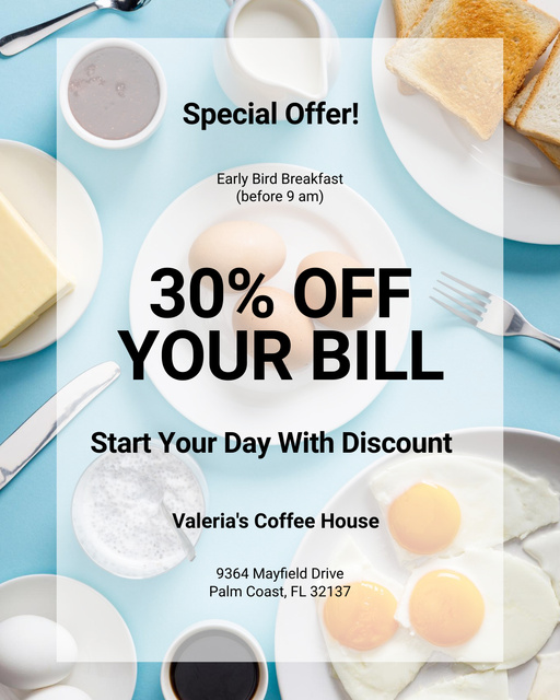 Price Off on Breakfast in Cafe Poster 16x20in – шаблон для дизайна