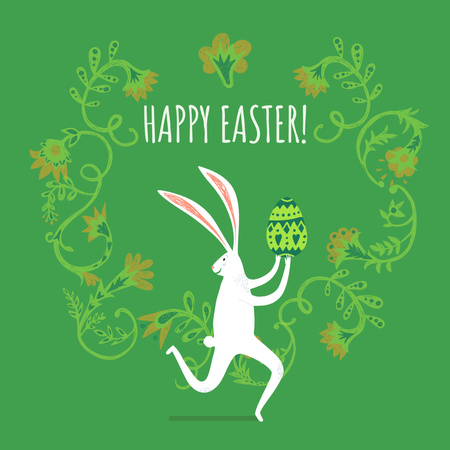 Happy Easter card with White Rabbit Instagram Tasarım Şablonu