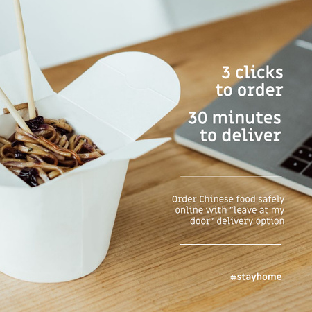 Ontwerpsjabloon van Instagram van #StayHome Delivery Services-aanbieding met noedels in doos