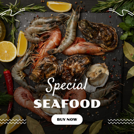 Restaurant Ad with Various Seafood Instagram Design Template