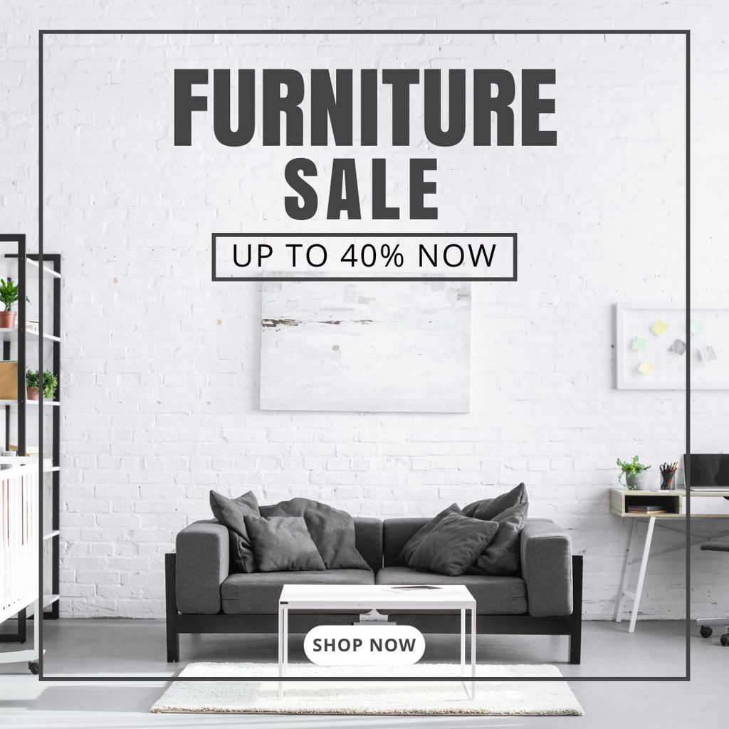 Designvorlage Minimalistic Furniture At Discounted Rates Offer In White für Instagram