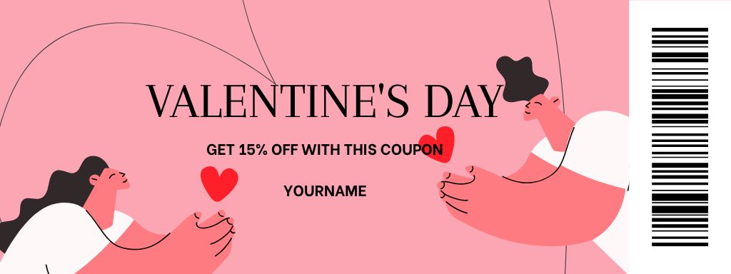 Valentine's Day Discount with Couple on Pink Coupon Design Template