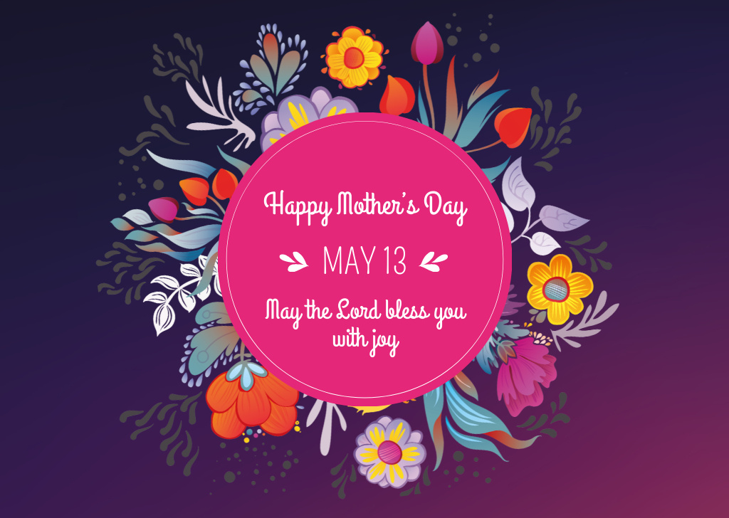 Mother's Day Greeting on Floral Circle Postcard Design Template