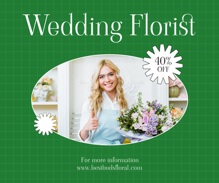 Template di design Offerta del negozio di fiori con fiorista femminile sorridente Facebook