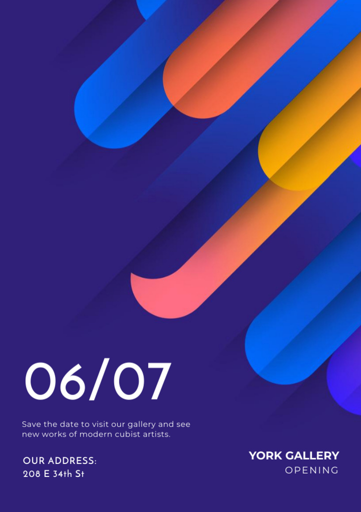 Gallery Opening Announcement with Colorful Lines Flyer A5 – шаблон для дизайна