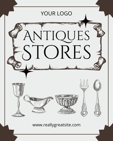 Precious Tableware And Cutlery Offer In Antique Store Instagram Post Vertical Design Template