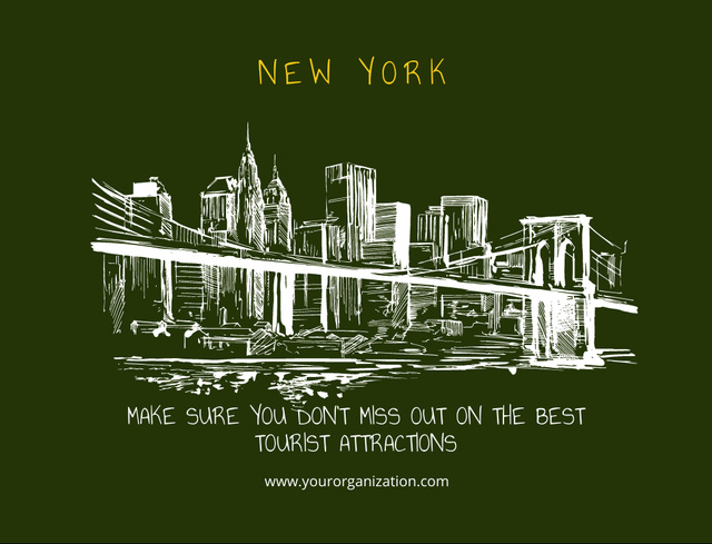 Tour to New York on Green Postcard 4.2x5.5in Šablona návrhu