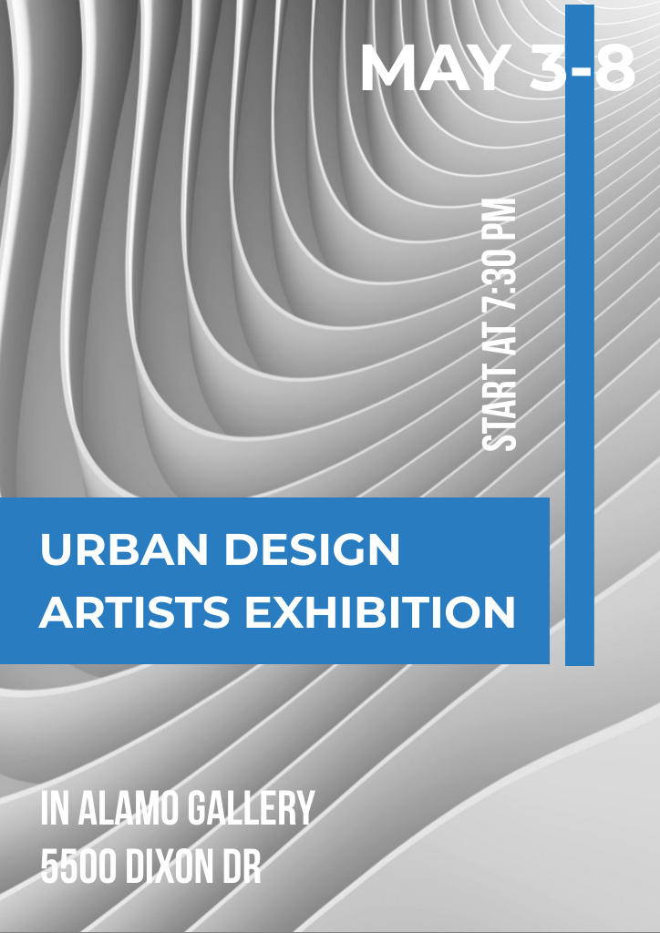 Urban Design Artists Exhibition Ad with White Abstract Waves Flyer A4 Modelo de Design