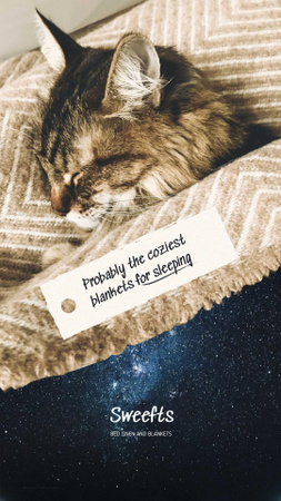 Designvorlage niedliche katze schläft unter decke für Instagram Story