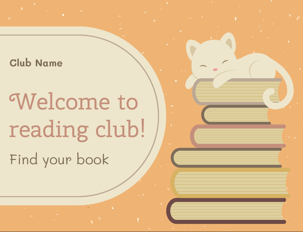 Ontwerpsjabloon van Postcard 4.2x5.5in van Reading Club Welcome With Books And Cat