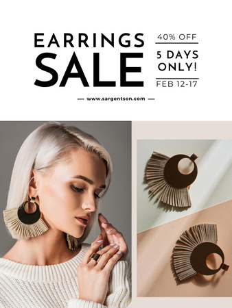 Jewelry Sale Offer with Woman in Stylish Earrings Poster US Design Template