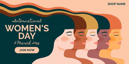 International Women's Day Announcement with Diverse Women Twitter Design Template