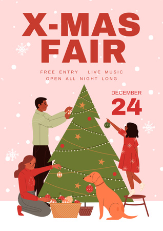 X-mas Fair with Holiday Accessories Poster Design Template
