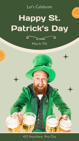 Cheerful Red-Bearded Man Congratulates on St. Patrick's Day Instagram Story Design Template