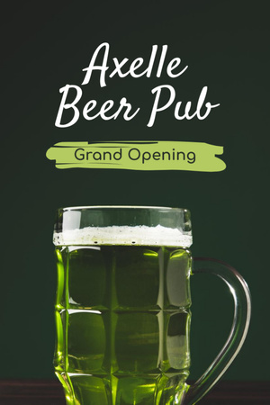 Pub's Grand Opening Ad on Green Flyer 4x6in Design Template