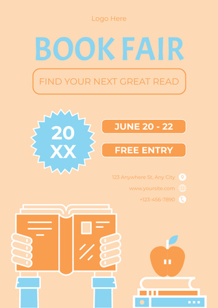 Book Fair Ad Illustrated with Simple Cartoons Poster Design Template