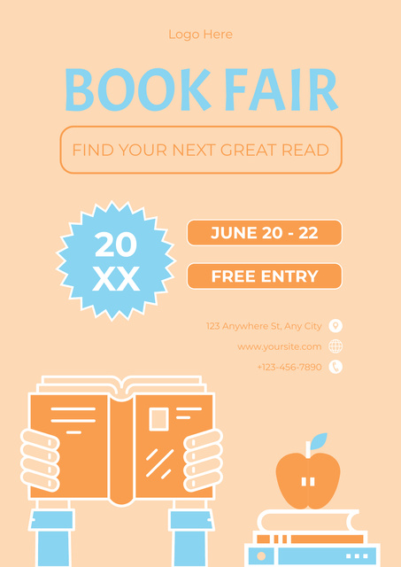 Book Fair Ad Illustrated with Simple Cartoons Poster – шаблон для дизайну