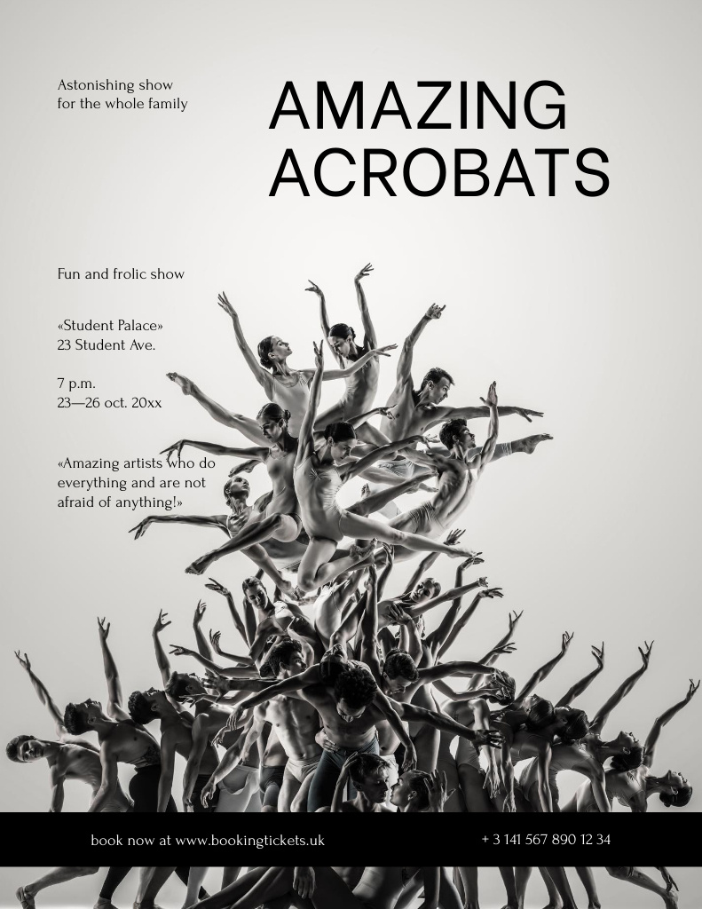 Theatrical Show Announcement with Acrobats Poster 8.5x11in tervezősablon