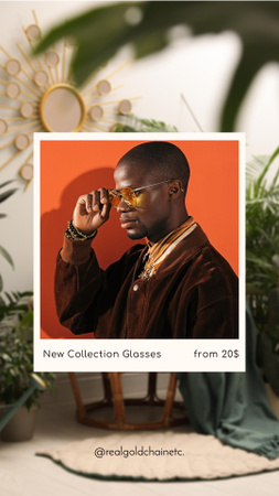 New Glasses Collection Ad with Handsome Man Instagram Story Design Template