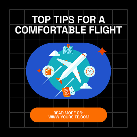 Kényelmes repülési tippek repülőgéppel Instagram tervezősablon