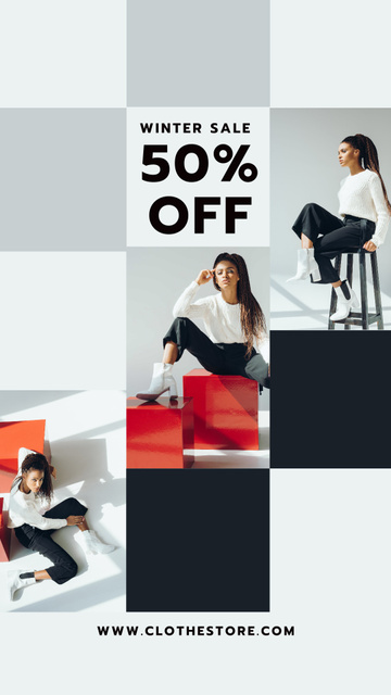 Woman in White and Black Outfit for Fashion Sale Ad Instagram Storyデザインテンプレート
