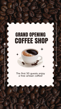 Designvorlage Große Eröffnung eines Coffee Shops mit kostenlosem handwerklich hergestelltem Kaffee für Instagram Story