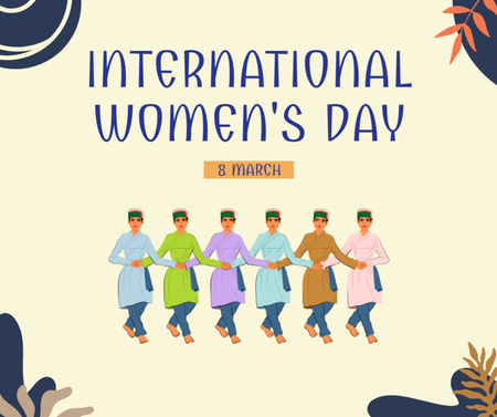 Women dancing in National Costumes on Women's Day Facebook Design Template