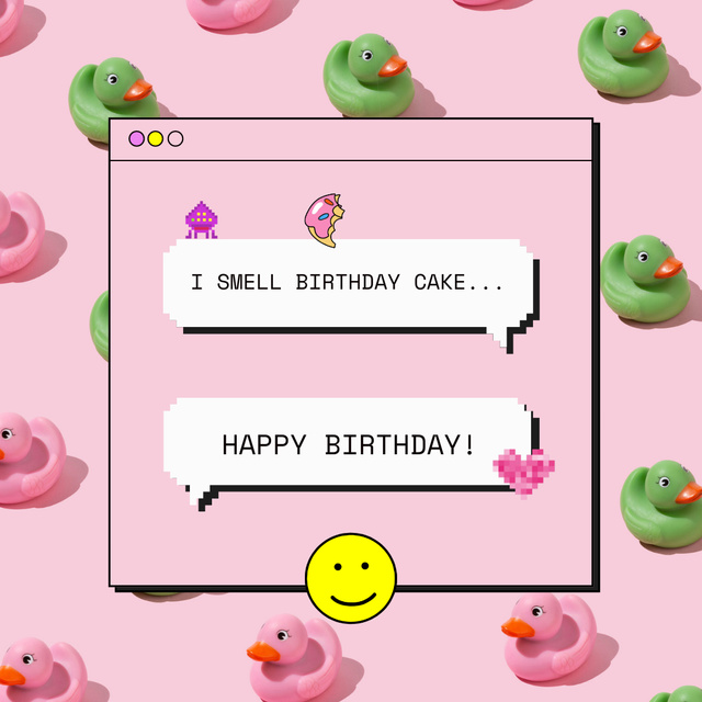 Birthday Congrats With Duck Pattern Animated Post Modelo de Design