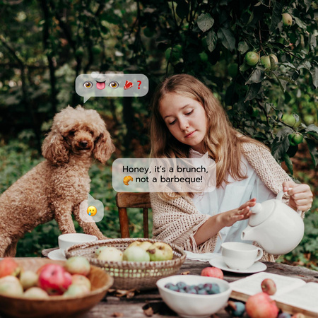Szablon projektu kobieta na przytulnym pikniku z cute dog Instagram