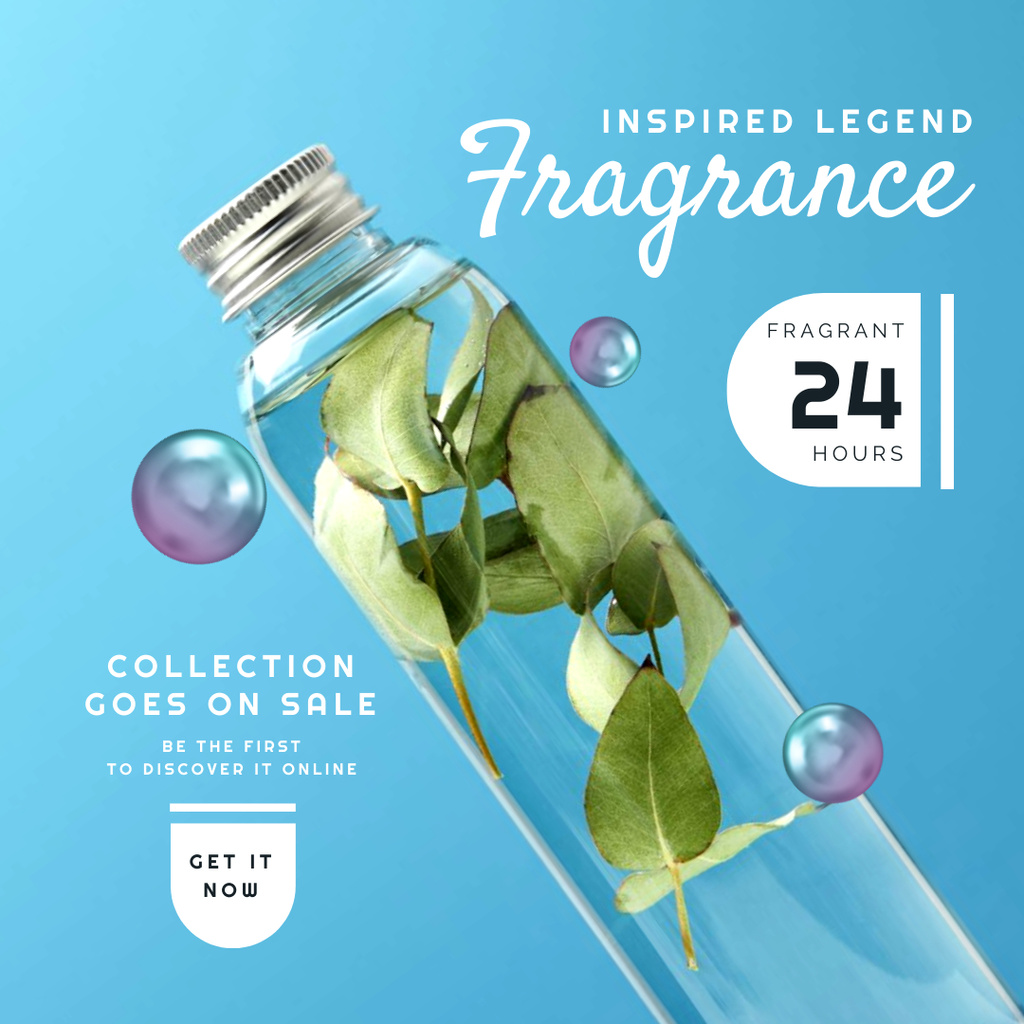 Designvorlage New Natural Fragrance Ad with Leaves in Bottle für Instagram