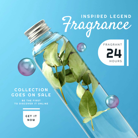 Novo anúncio de fragrância natural com folhas em garrafa Instagram Modelo de Design
