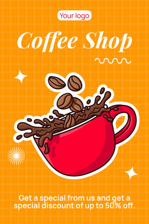 Кофейня предлагает специальную скидку на кофейные напитки Pinterest – шаблон для дизайна
