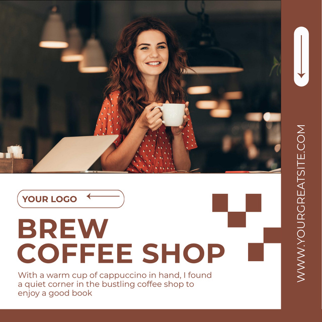 Warm Cup Of Cappuccino In Coffee Shop With Description Instagram Πρότυπο σχεδίασης