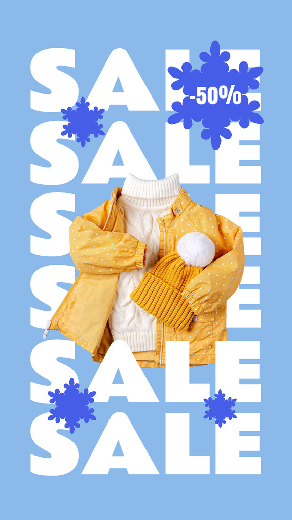 Winter Sale Announcement with Yellow Outfit Instagram Story Πρότυπο σχεδίασης