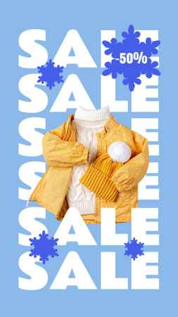 Designvorlage ankündigung winterschlussverkauf mit gelbem outfit für Instagram Story