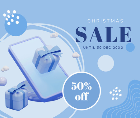 Christmas Sale Offer Presents and Smartphone Facebook Design Template