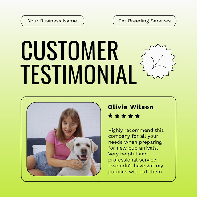 Customer Testimonial on Pet Care Service Animated Postデザインテンプレート